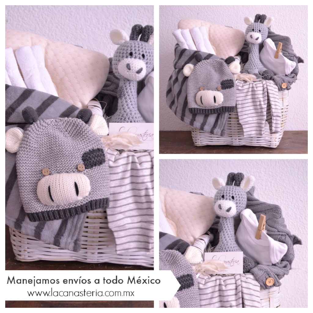 Canastas de regalo para niño recién nacido con diseño vintage y peluches de crocet tejido a mano