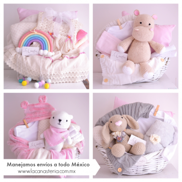 Hermosas canastas y cestas de regalo para bebé de La Canastería con envíos a todo México y diseño para Niña