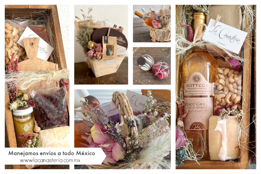 Originales y finos arreglos de vino y flores para mujer con diseño shabby chic y envíos a todo México