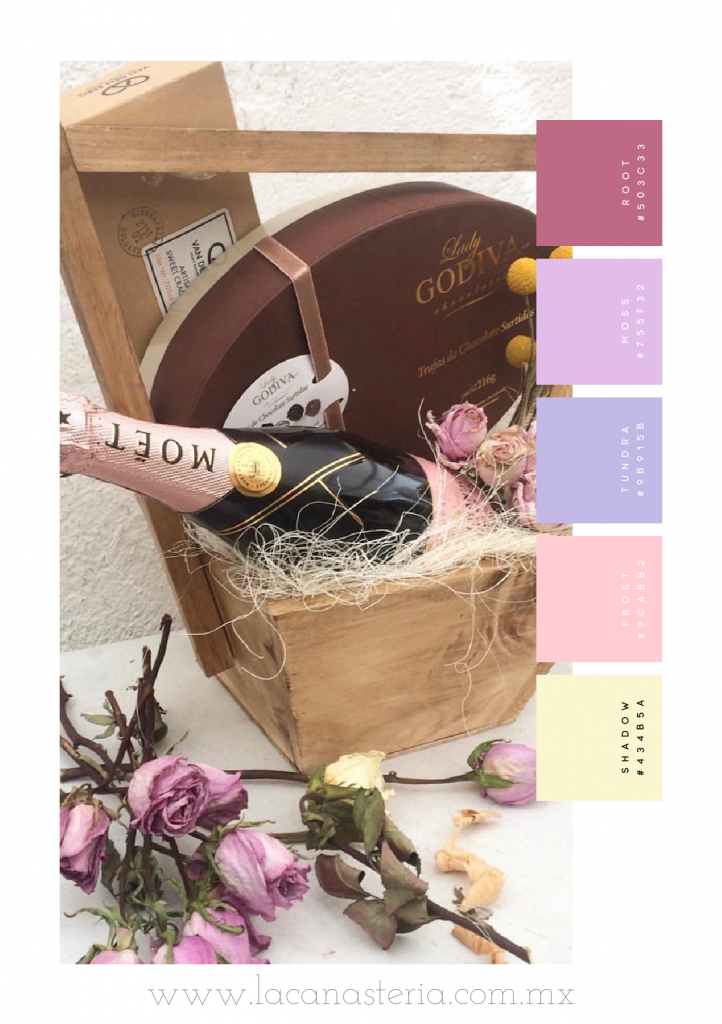 Hermosa y fina canasta de regalo de lujo para Mujer de La Canastería con Moët y Chocolates Godiva. 