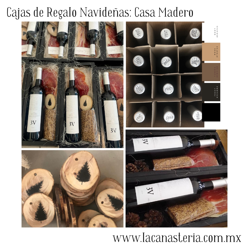 Arcones canastas y cajas de regalo navideñas con vino mexicano casa madero la canasteria mexico df cdmx puebla queretaro