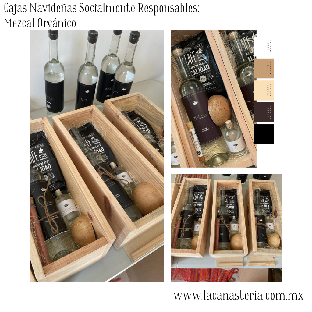 Originales y finas cajas de regalo navideñas para empresas con mezcal orgánico y productos 100% mexicanos para regalos socialmente responsables esta Navidad 2022 la canasteria