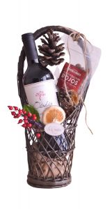 Arreglos de vino navideños económicos para empresas con vino tinto y chocolate con envíos a todo México