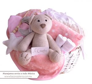 Tierna Baby Basket para Niña con temática de sueños dulces en tonos de Pink con envío a todo México.