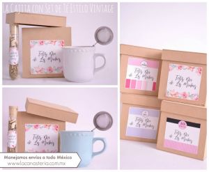 Cálida caja de regalo con kit de té con toques vintage