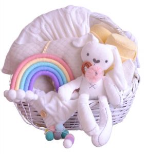 Canasta para Niña Recién Nacida : Blanco Arcoiris