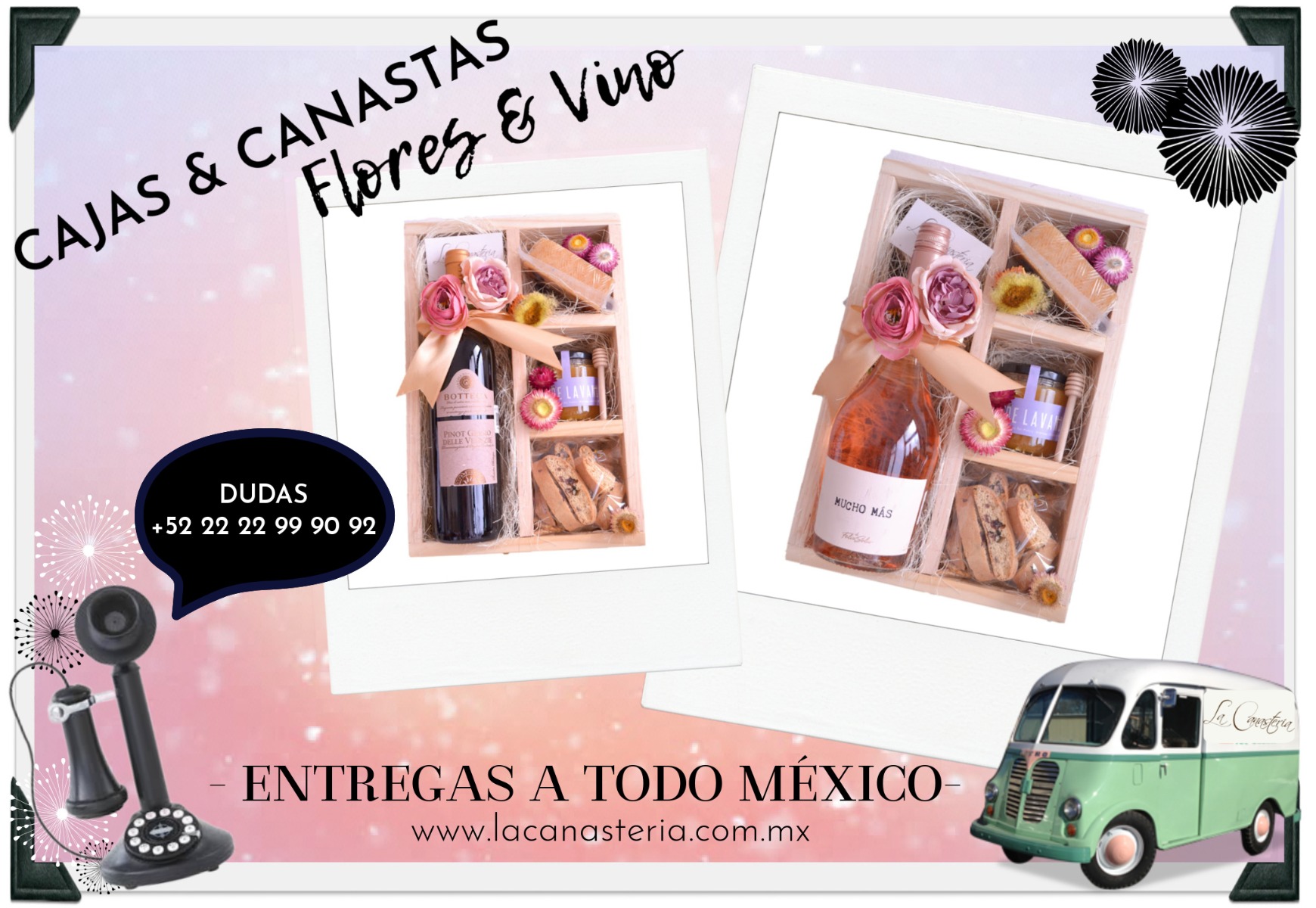 Arreglos de flores y vino para mujer 