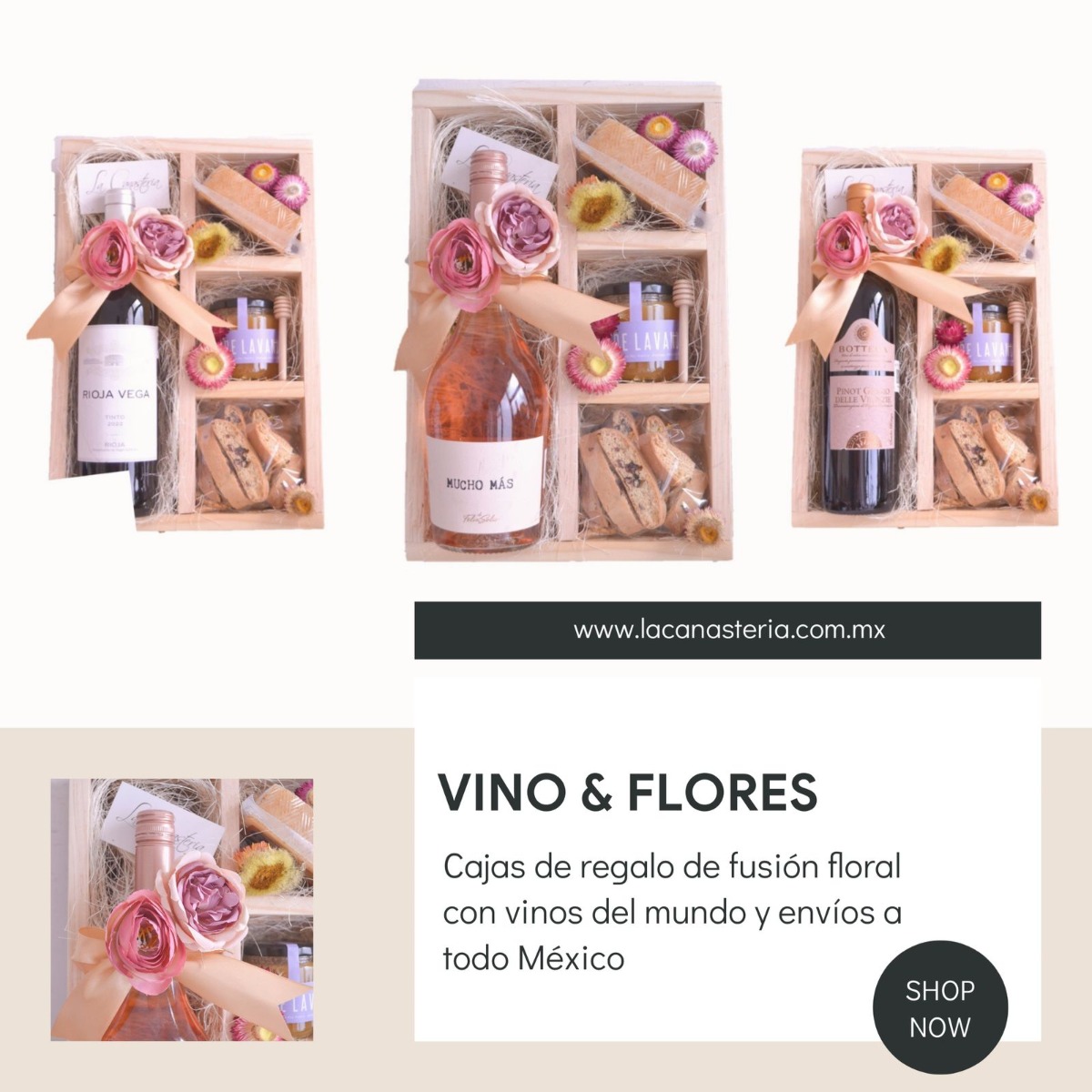 Arreglos de vino finos para mujer con tinto y flores