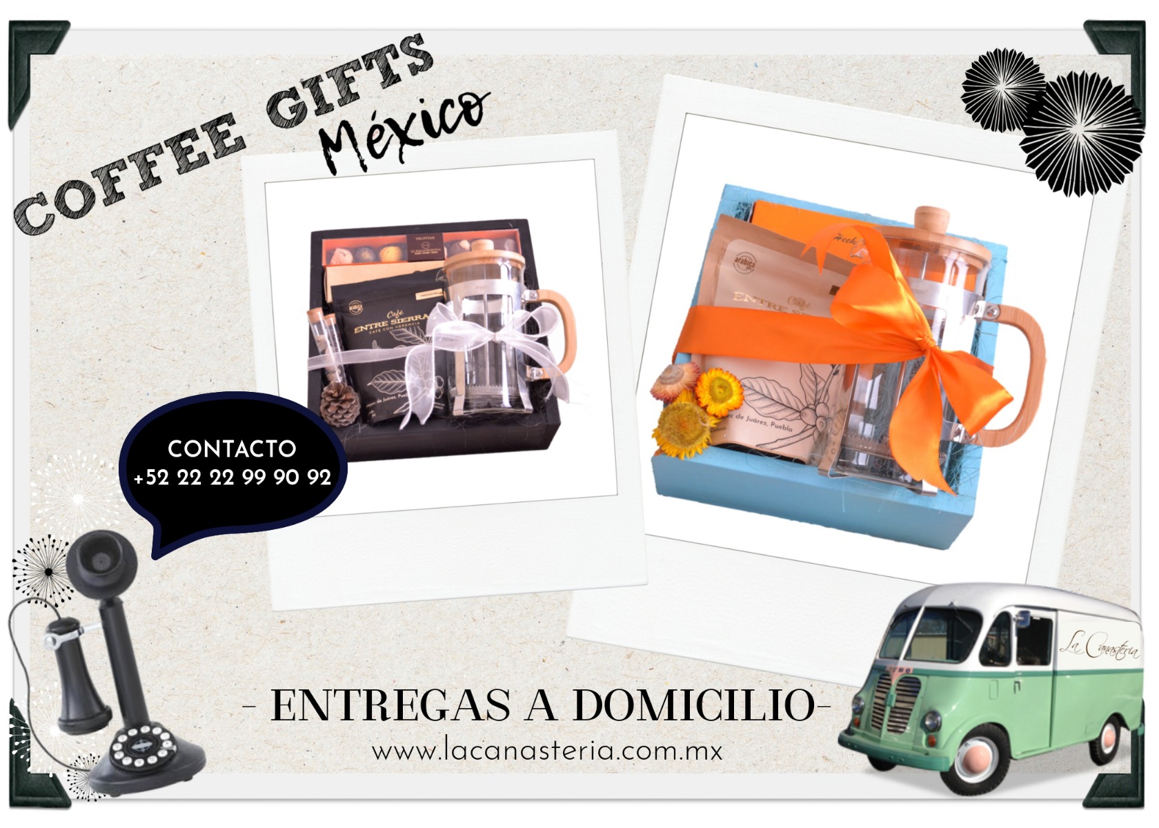 Canastas y cajas de regalo con café