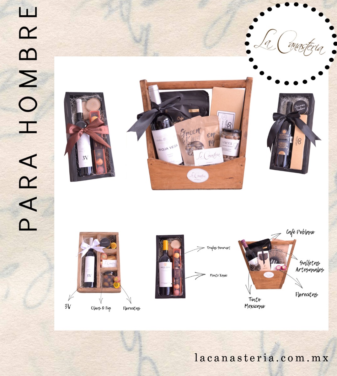 Cajas de regalo con vino la canastería con diseño para hombre