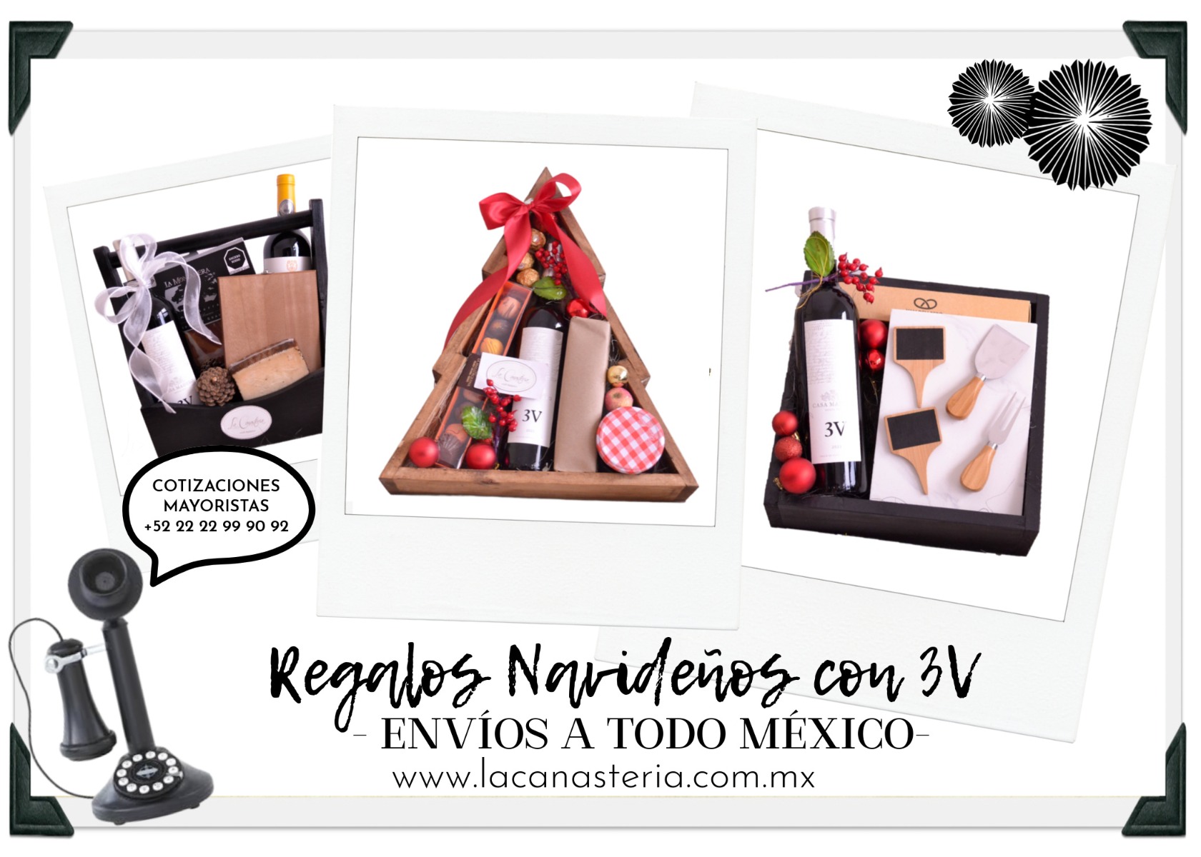 Canastas navideñas con 3V para regalos finos y elegantes