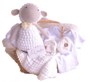 Canasta de Regalo Vintage Para Bebé: Panqueca & Ensueño Blanco 
