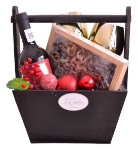 Canasta navideñas con copas: Tinto y Brindis!