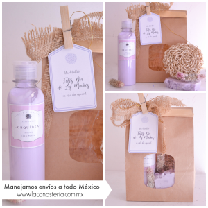 Bellísimo kit de regalo para empresas ideal para el 10 de Mayo o Día de la Mujer con crema de orquídea, luffa y jabón de lavanda artesanal